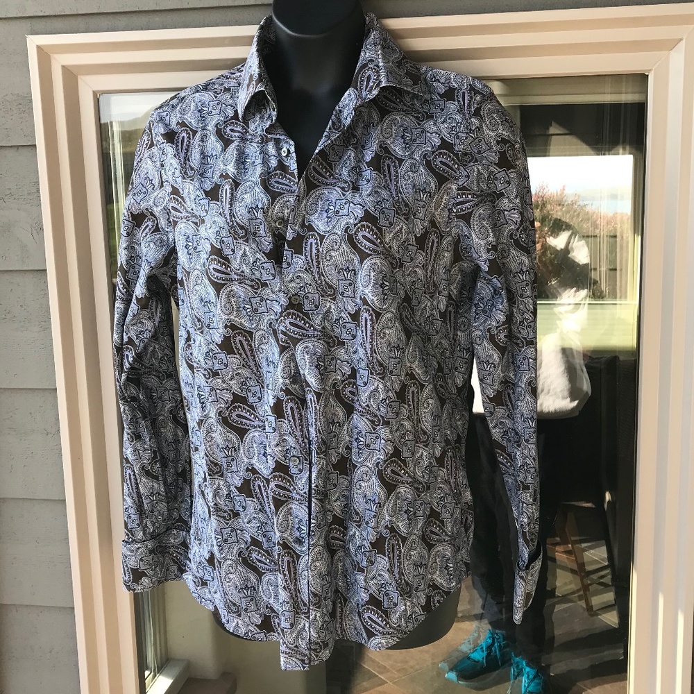Banana Republic paisley very long dress shirt, L